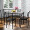 Black Iron Dining Set with Tempered Glass Table and 4 Cushioned Chairs
